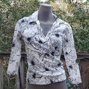 Sheer B&W Floral Blouse Lace 90s Wrap Shirt